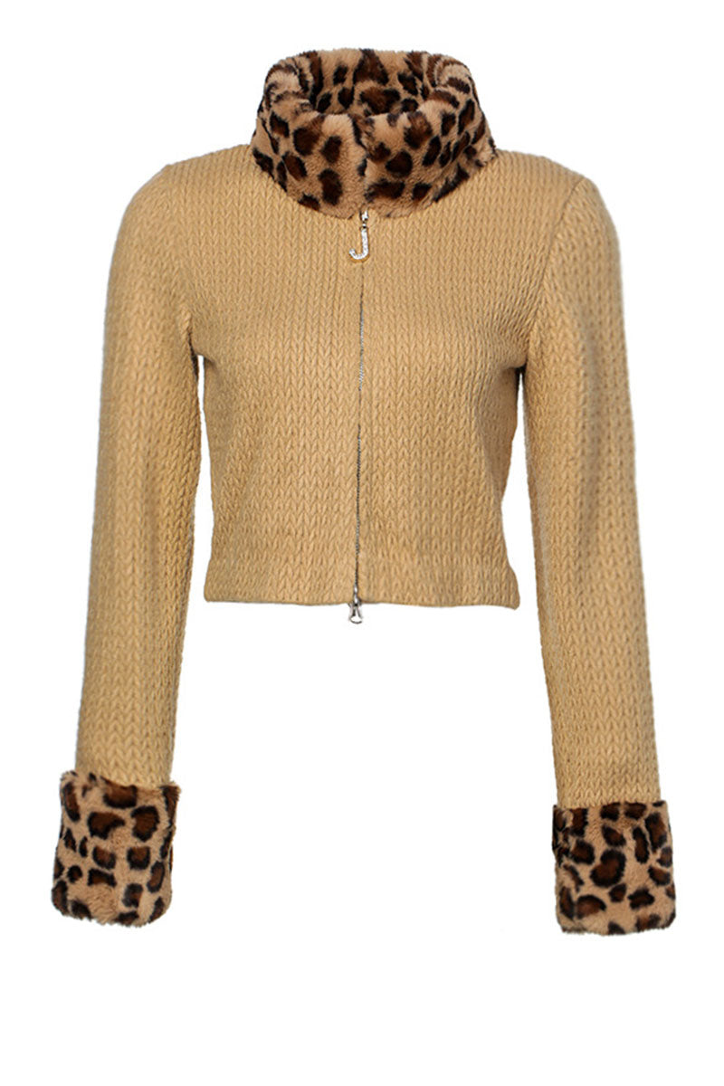 Kalinda Leopard Collar Zip Sweater