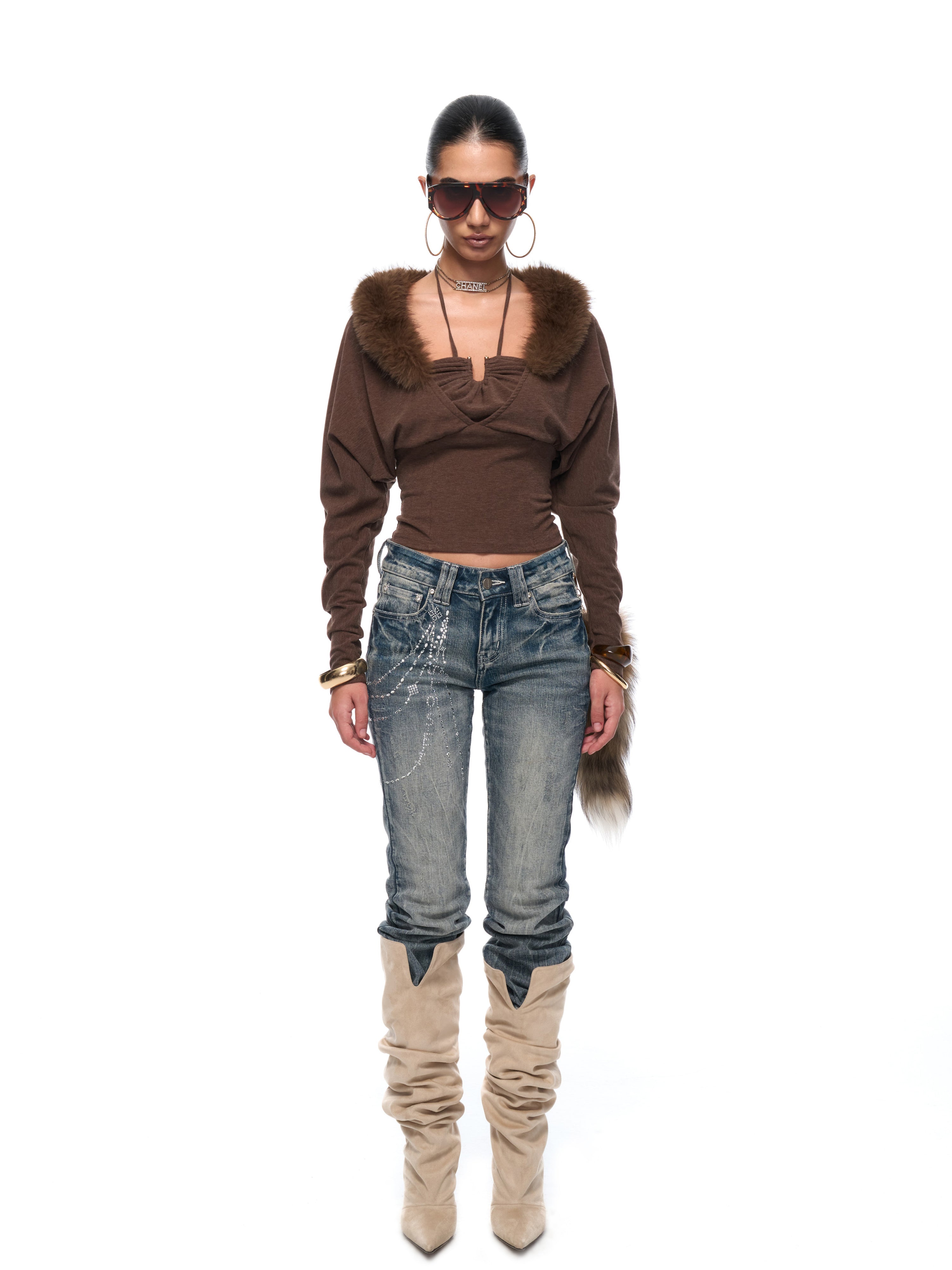 Miranda Fur Collar Top