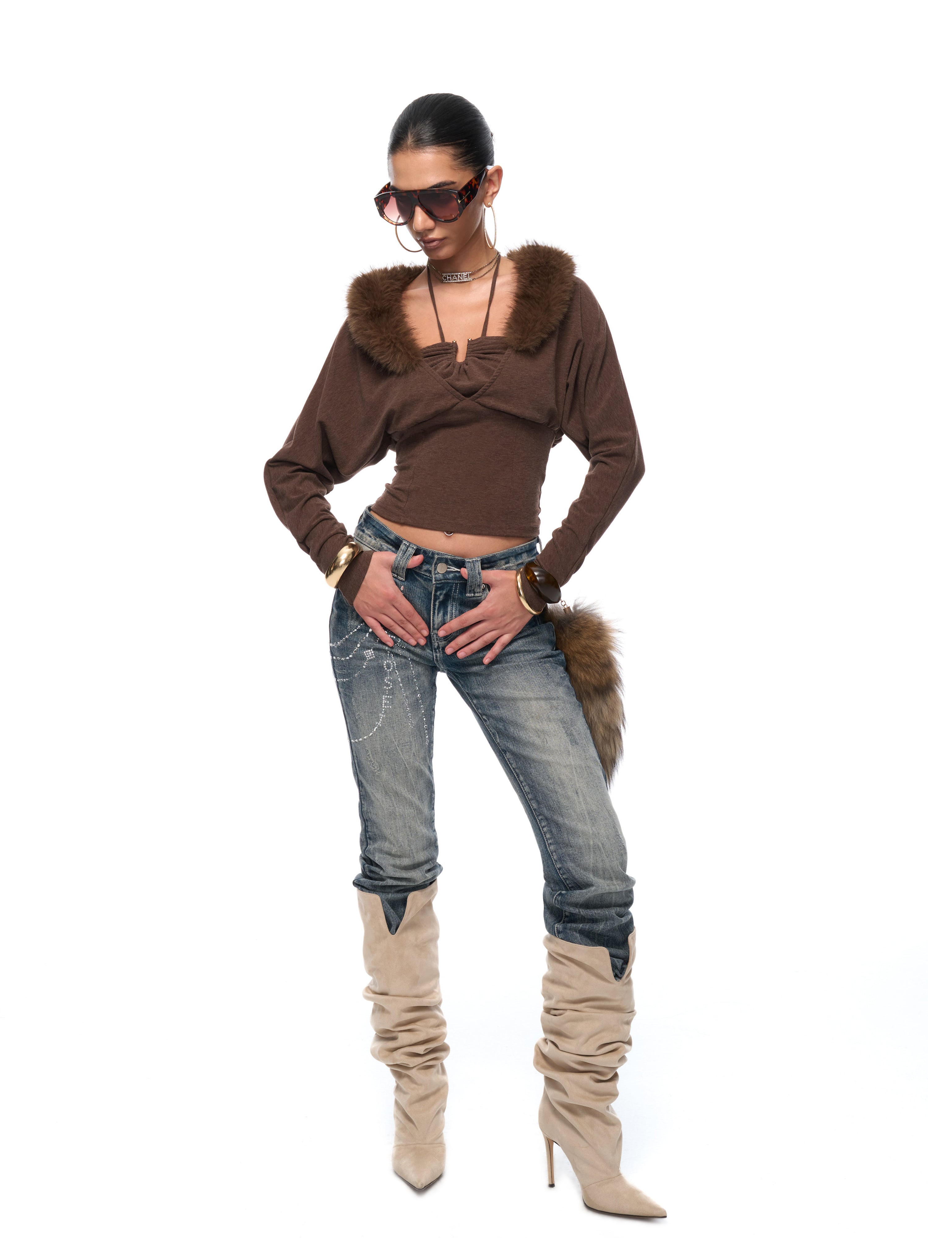 Miranda Fur Collar Top
