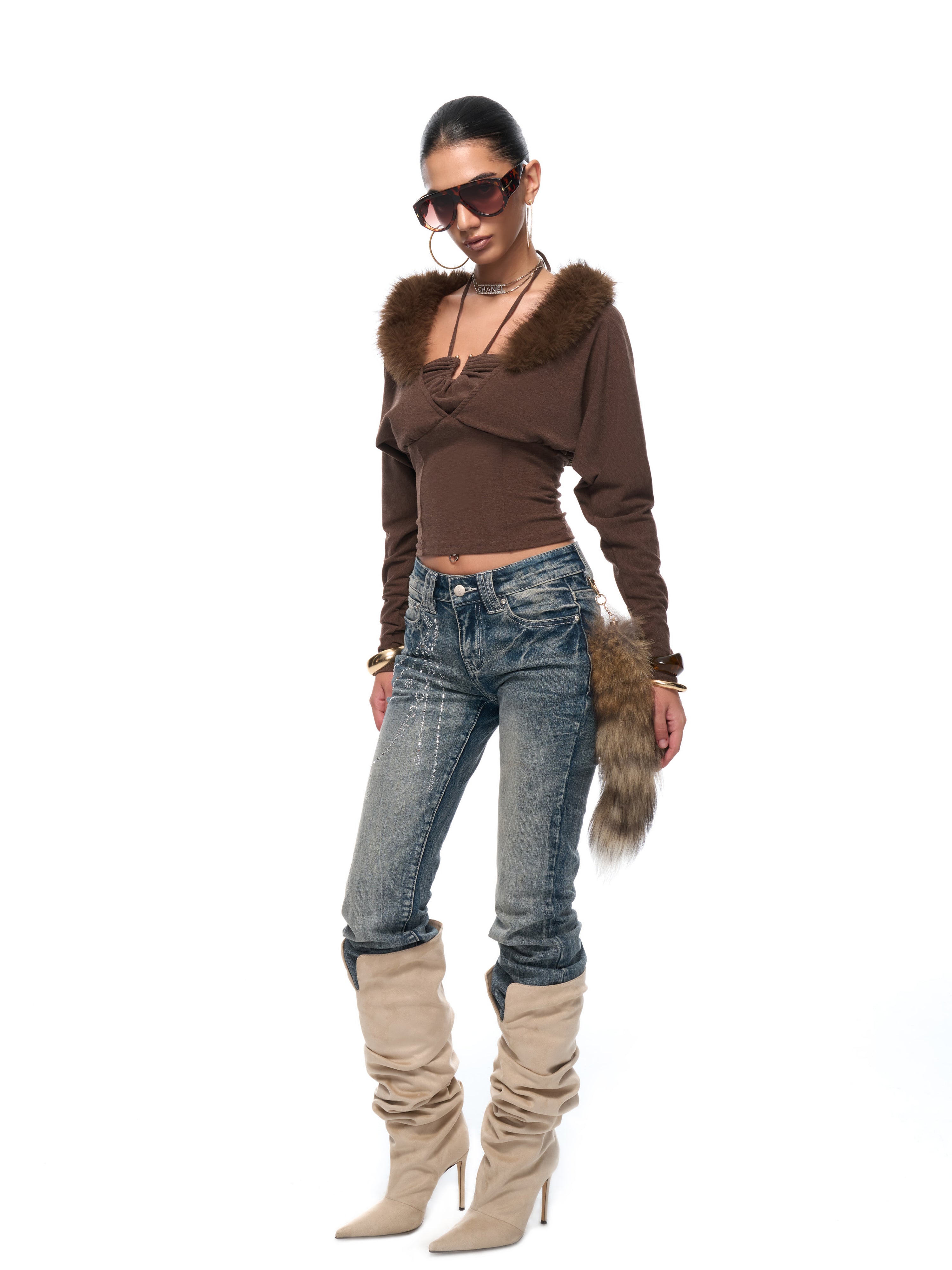 Miranda Fur Collar Top
