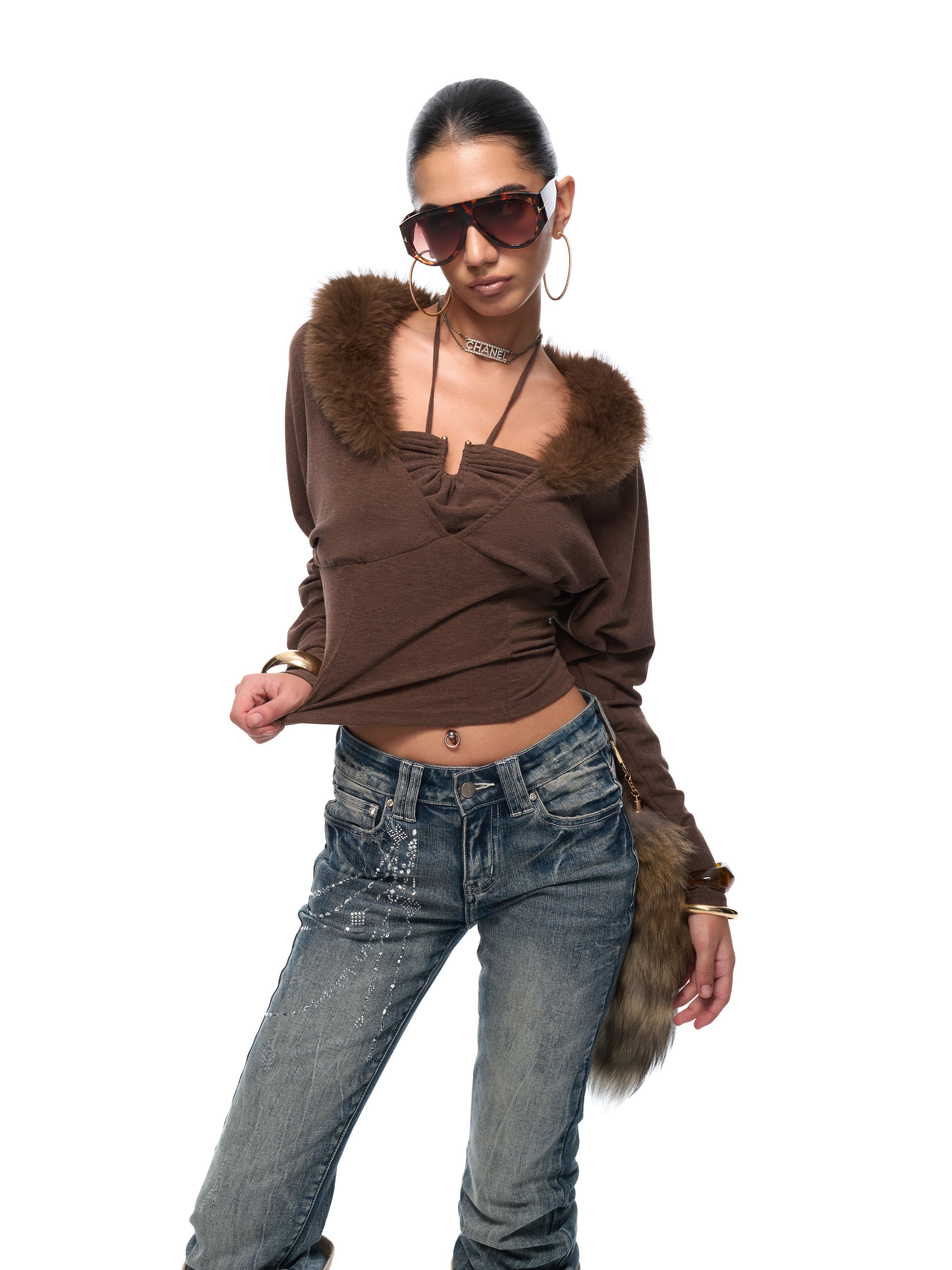 Miranda Fur Collar Top