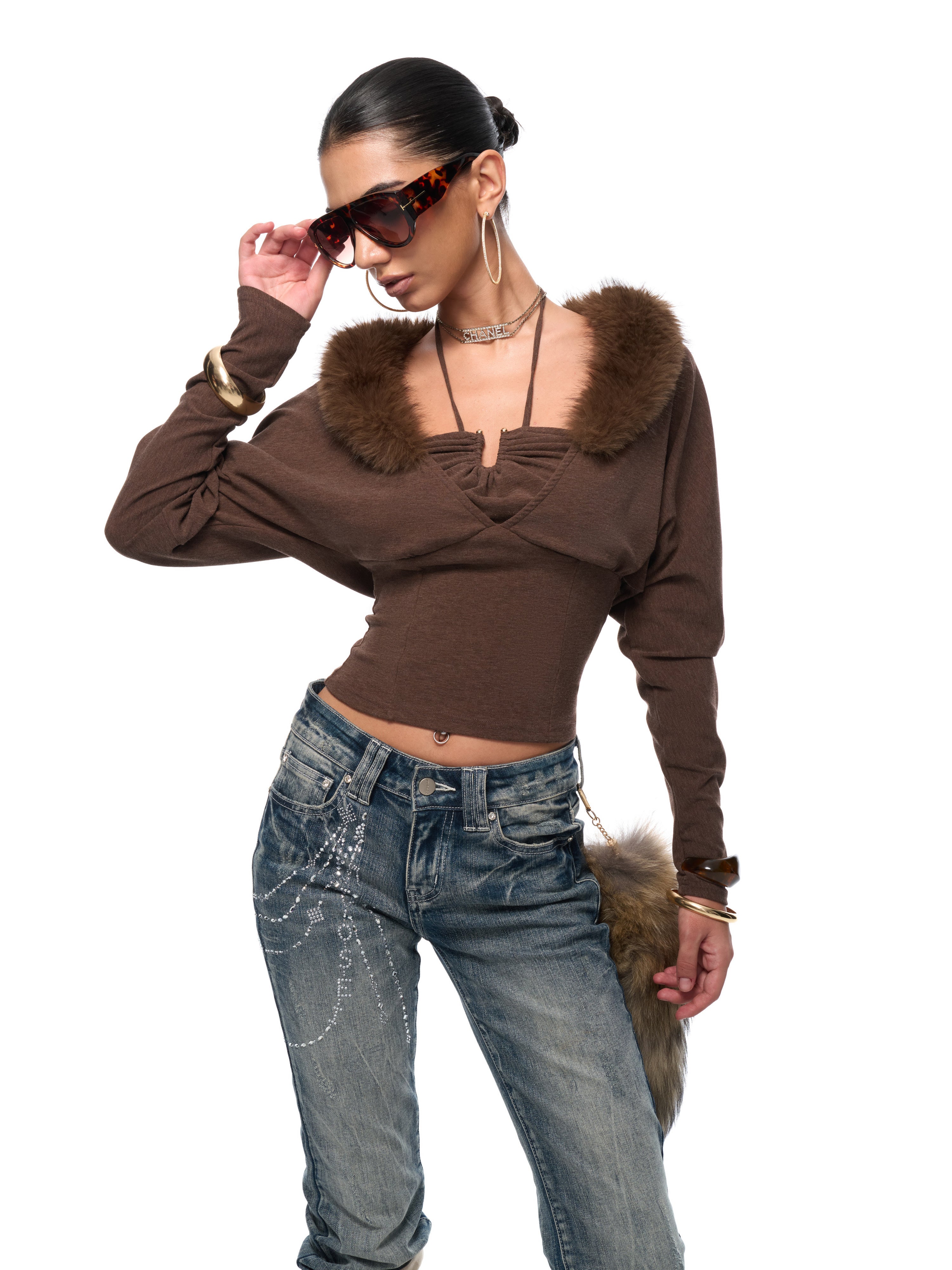 Miranda Fur Collar Top