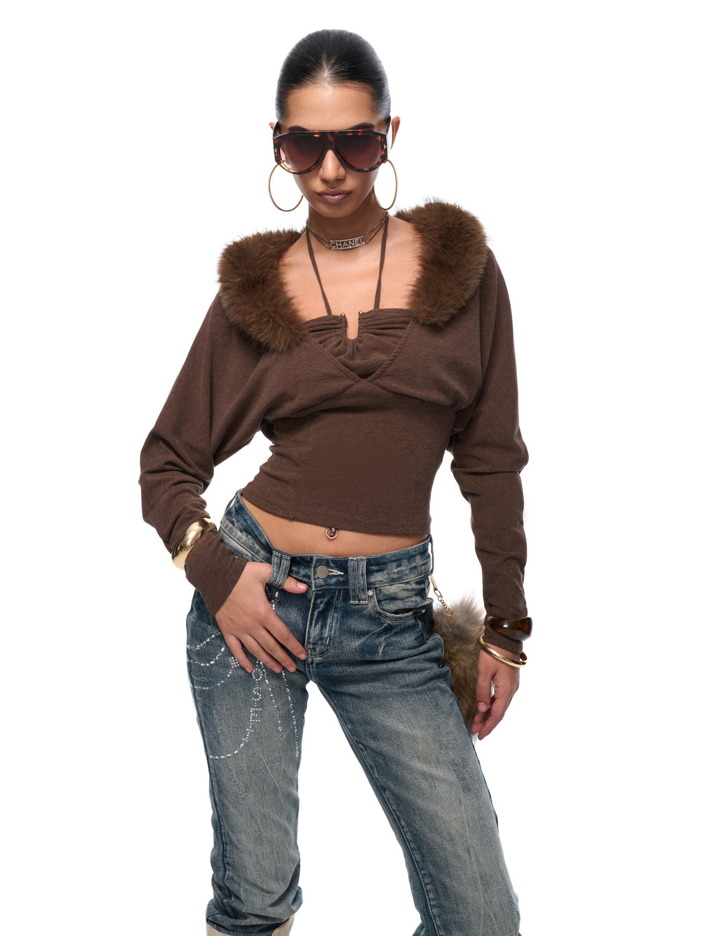 Miranda Fur Collar Top