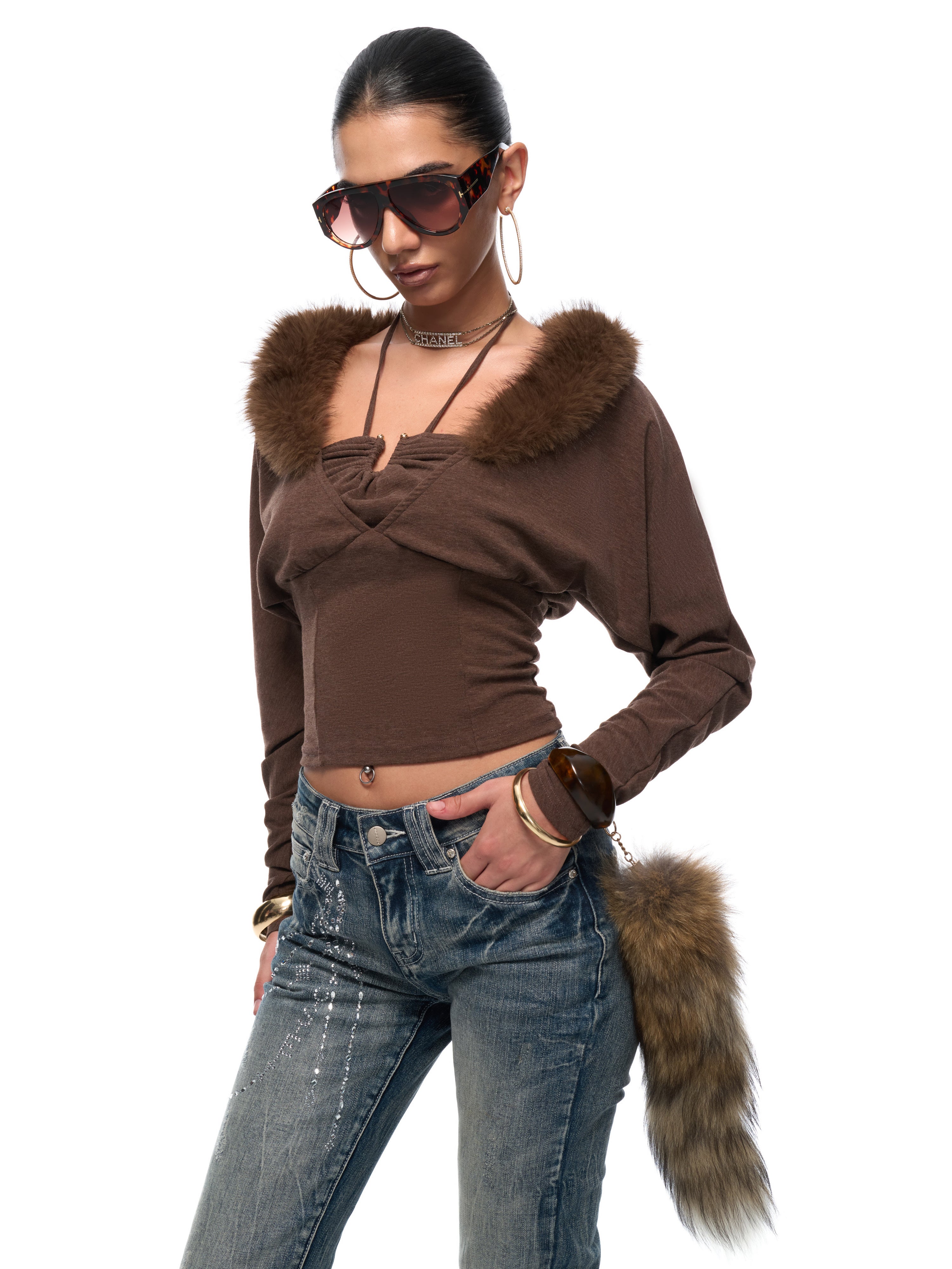 Miranda Fur Collar Top