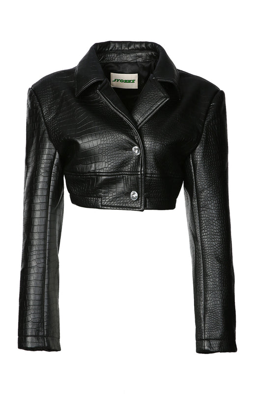 Black Leather Cropped Jacket