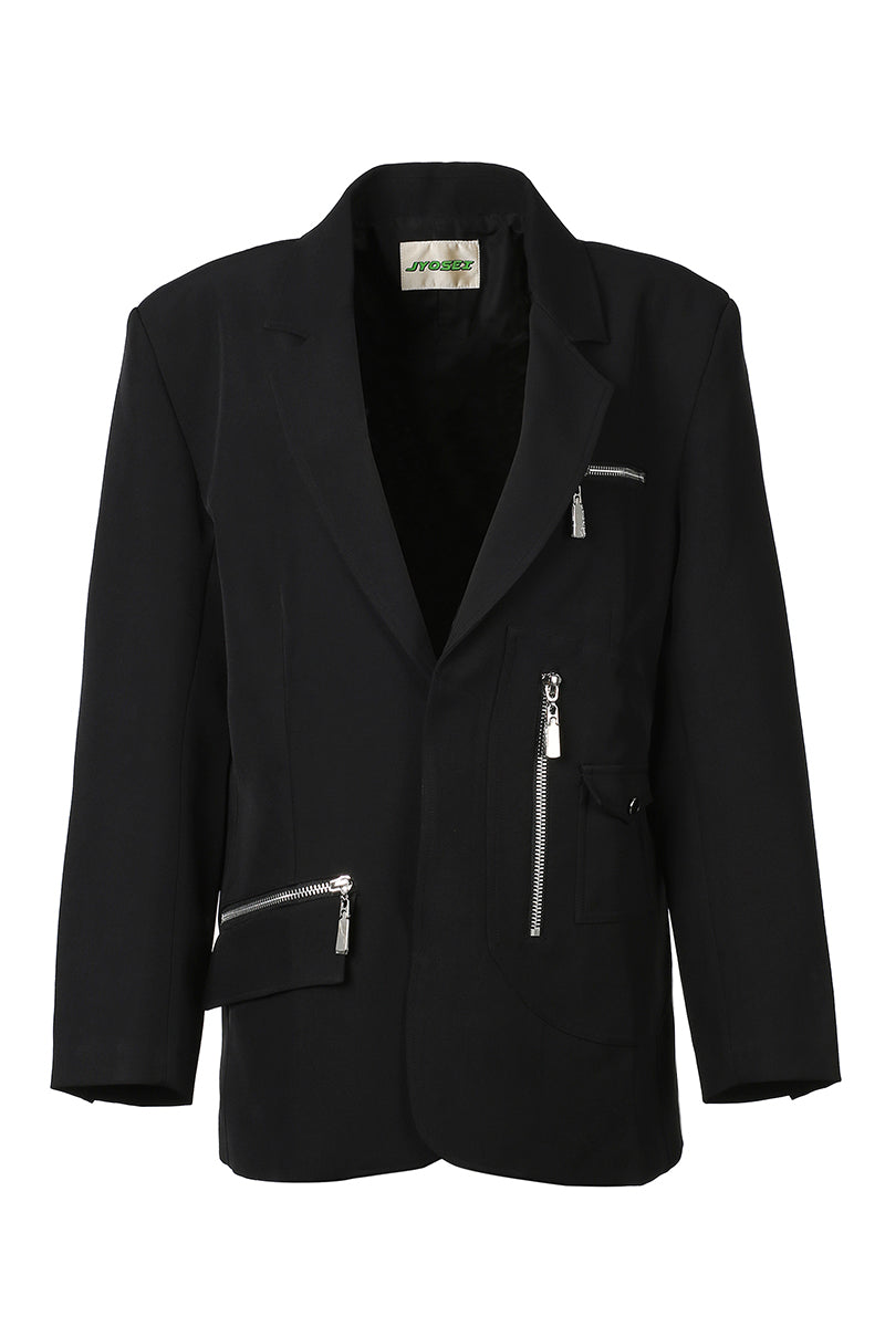 BLACK BLAZER WITH METAL ZIPPER