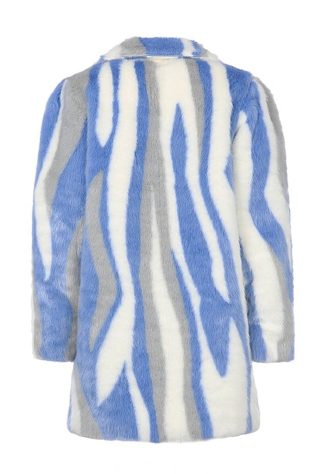 STRIPED FAUX FUR COAT