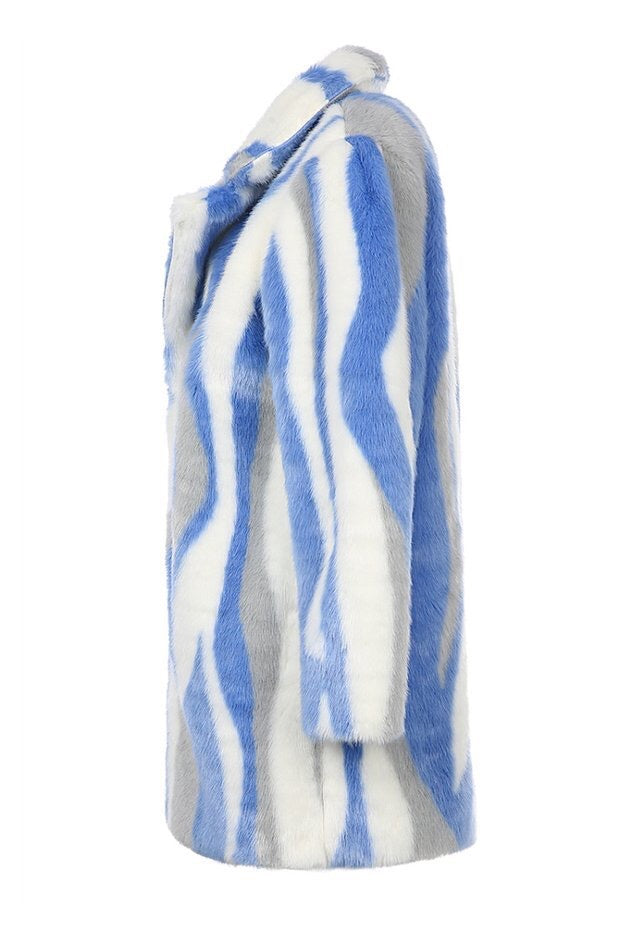 STRIPED FAUX FUR COAT