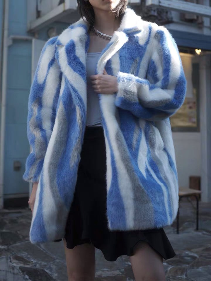 STRIPED FAUX FUR COAT